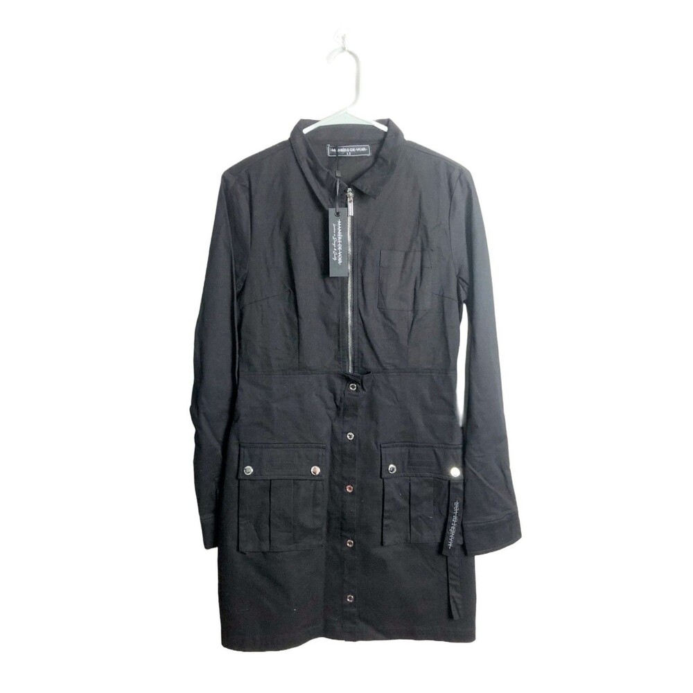 NWT Maniere De Voir Zip Up Cargo Military Utility Dress Black 12 Womens